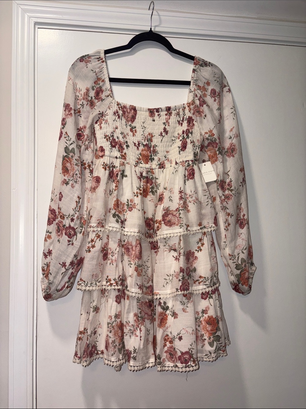 Altar'd State White Floral Long Sleeve Tiered Dress